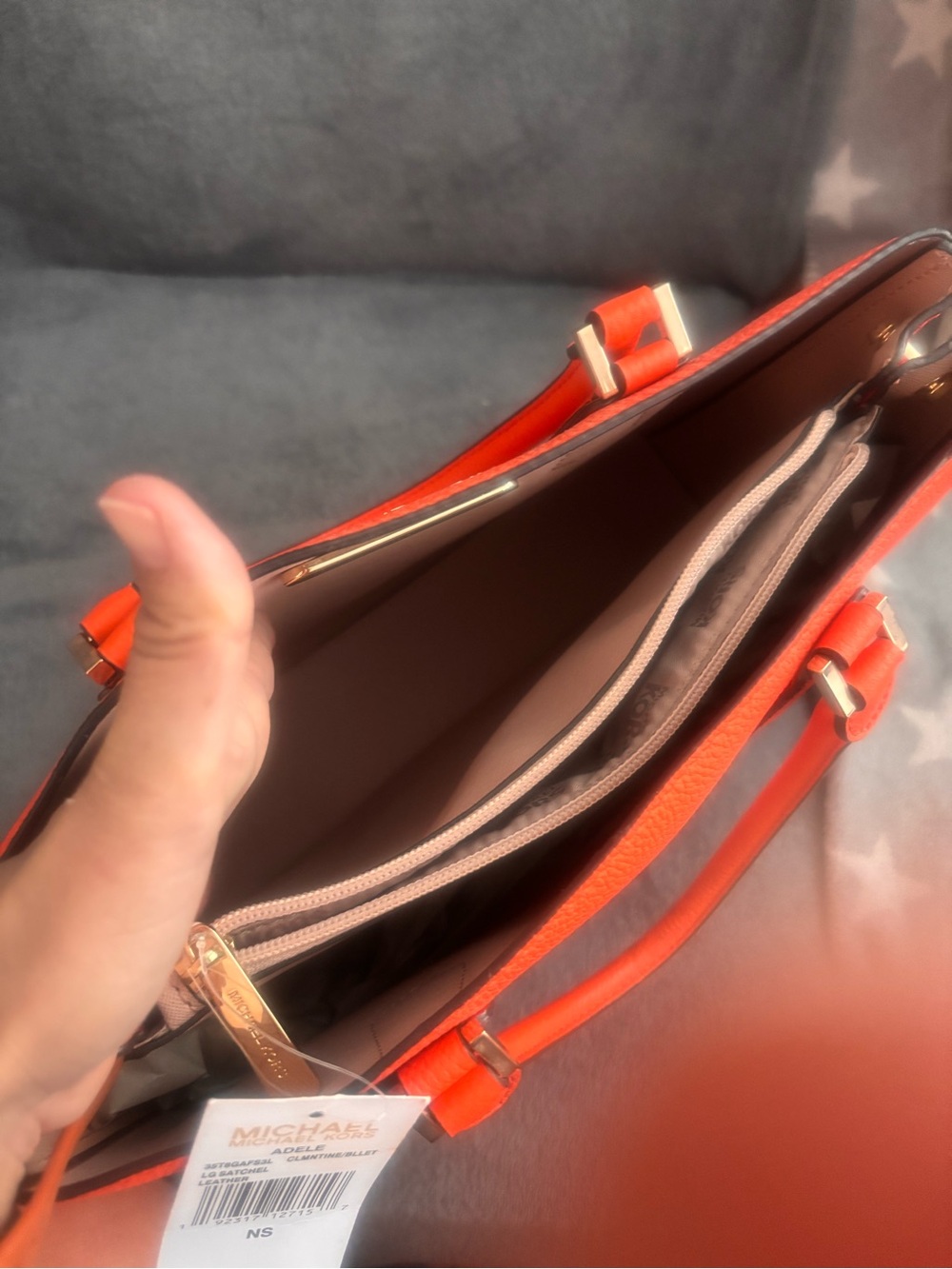 Gorgeous Michael Kors Bright Orange Leather Satchel with Detachable Strap - Picture 8 of 9